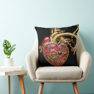 Steampunk Hart Anatomische Robijnen en Tandwielen Kussen