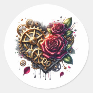 Steampunk Hart en Rozen Ronde Sticker