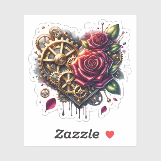 Steampunk Hart en Rozen Sticker (Vel)