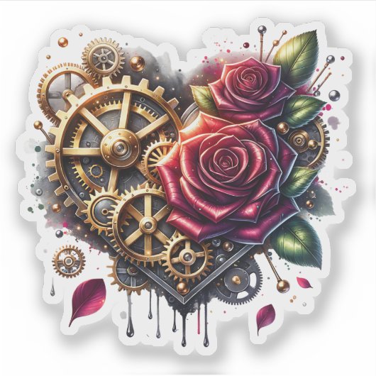 Steampunk Hart en Rozen Sticker (Voorkant)