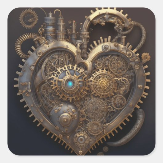 Steampunk hart koper tandwielen bruiloft vierkante sticker (Voorkant)