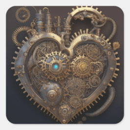 Steampunk hart koper tandwielen bruiloft vierkante sticker