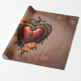 Steampunk Hart met Bloemen Cadeaupapier