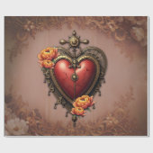 Steampunk Hart met Bloemen Cadeaupapier (Vlak)