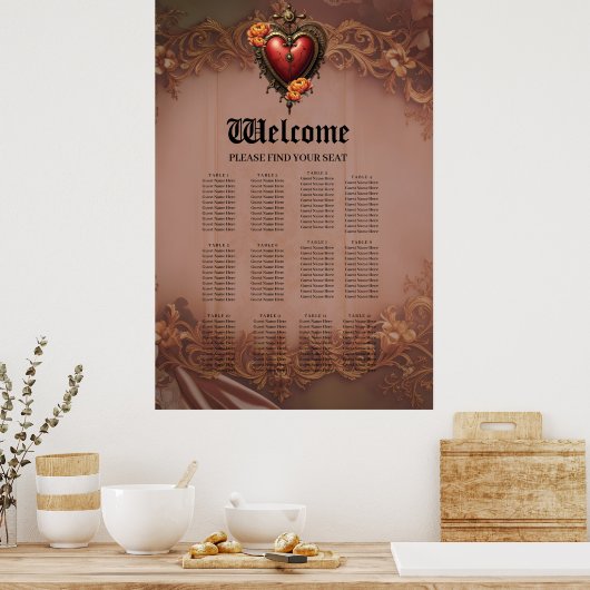 Steampunk Hart met Bloemen Poster (Keuken)