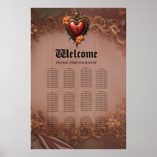 Steampunk Hart met Bloemen Poster (Voorkant)