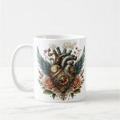 Steampunk Hart met vleugels en rozen Koffiemok (Links)