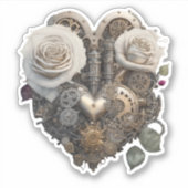 Steampunk Hart met Witte Rozen Sticker (Voorkant)