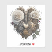 Steampunk Hart met Witte Rozen Sticker (Vel)