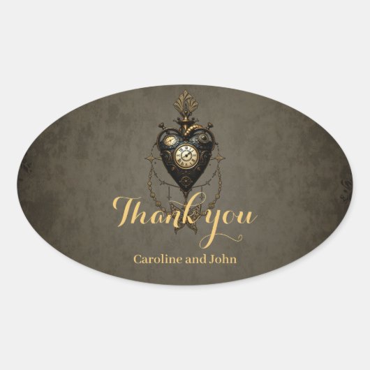 Steampunk hart, ovale sticker (Voorkant)