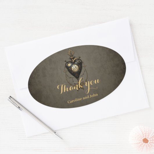 Steampunk hart, ovale sticker (Envelop)