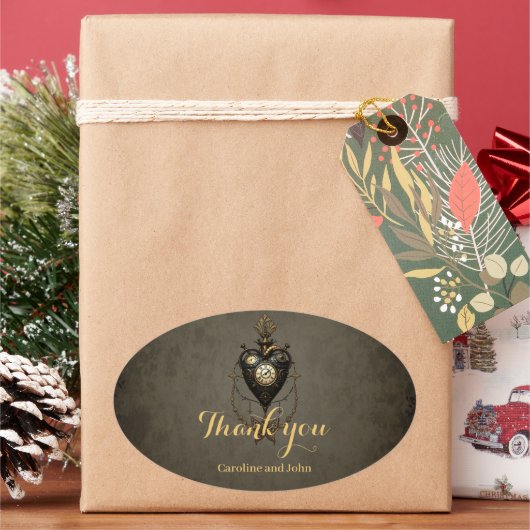 Steampunk hart, ovale sticker (Feestdagen)