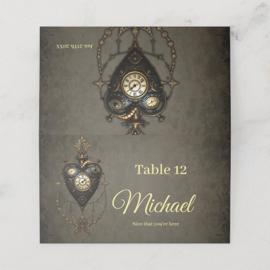 Steampunk hart, plaatskaartje (Buitenkant ongevouwen)