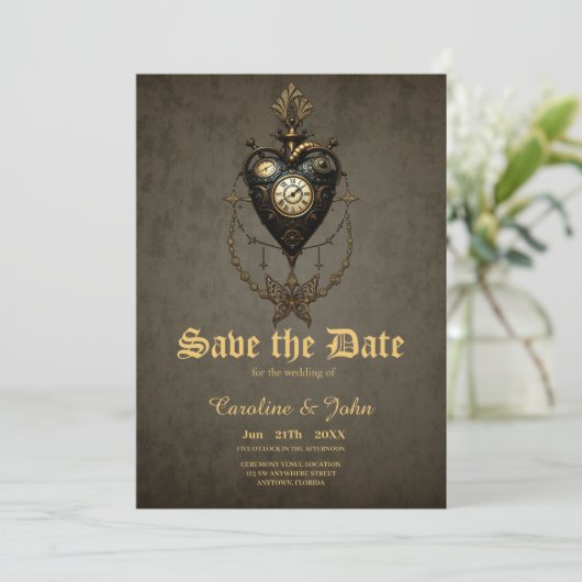 Steampunk hart, save the date (Staand voorkant)