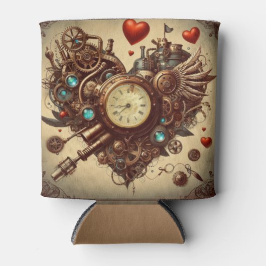 Steampunk hart/Valentijnsdag Blikjeskoeler (Voorkant)