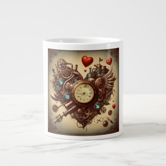 Steampunk hart/Valentijnsdag Grote Koffiekop (Voorkant)