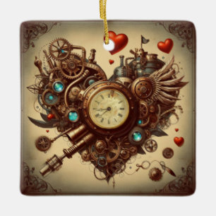 Steampunk hart/Valentijnsdag Keramisch Ornament