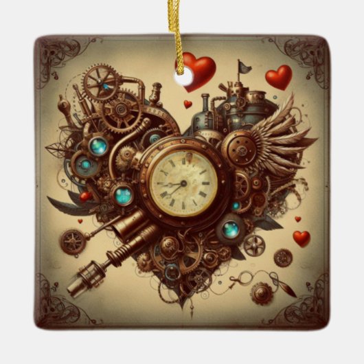 Steampunk hart/Valentijnsdag Keramisch Ornament (Voorkant)
