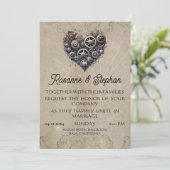 Steampunk Hart van Gears Bruiloft Kaart (Staand voorkant)