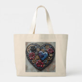 Steampunk Harten, Bloemen en Gears Grote Tote Bag (Achterkant)