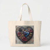 Steampunk Harten, Bloemen en Gears Grote Tote Bag (Voorkant)