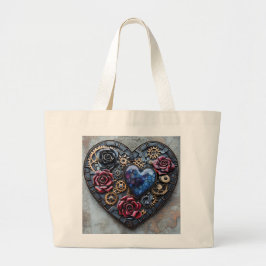 Steampunk Harten, Bloemen en Gears Grote Tote Bag