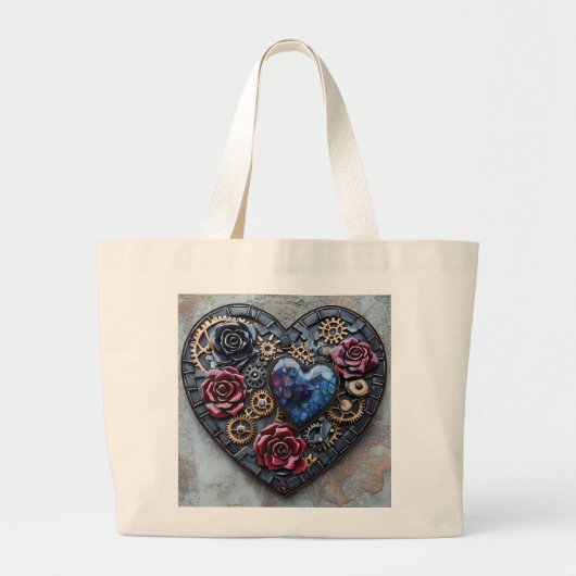 Steampunk Harten, Bloemen en Gears Grote Tote Bag (Voorkant)