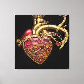Steampunk Heart Anatomical Rubies and Gears Canvas Afdruk (Voorkant)