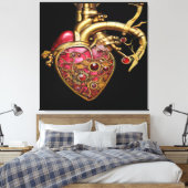 Steampunk Heart Anatomical Rubies and Gears Canvas Afdruk (Insitu (Slaapkamer))
