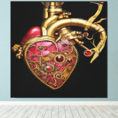 Steampunk Heart Anatomical Rubies and Gears Canvas Afdruk (Insitu (Houten vloer))