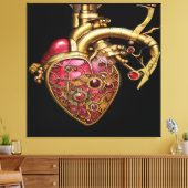 Steampunk Heart Anatomical Rubies and Gears Canvas Afdruk (Insitu (Woonkamer))