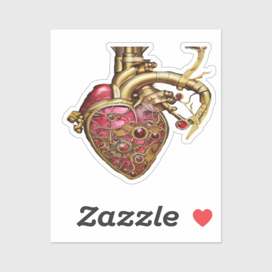 Steampunk Heart Anatomical Rubies and Gears Sticker (Vel)