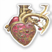 Steampunk Heart Anatomical Rubies and Gears Sticker (Voorkant)