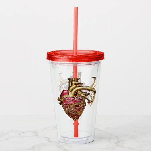 Steampunk Heart Anatomische robijnen en tandwielen Acryl Drinkbeker (Voorkant)