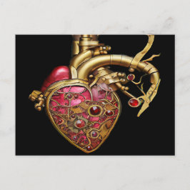 Steampunk Heart Anatomische robijnen en tandwielen Briefkaart