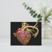 Steampunk Heart Anatomische robijnen en tandwielen Briefkaart (Staand voorkant)