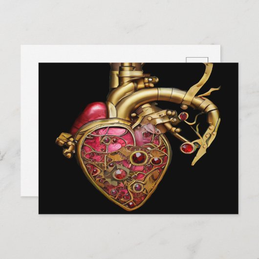 Steampunk Heart Anatomische robijnen en tandwielen Briefkaart (Voorkant / Achterkant)