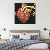 Steampunk Heart Anatomische robijnen en tandwielen Canvas Afdruk (Insitu (Slaapkamer))