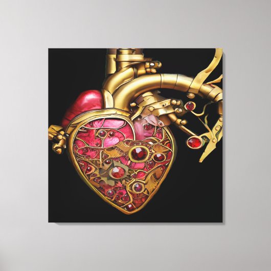 Steampunk Heart Anatomische robijnen en tandwielen Canvas Afdruk (Voorkant)