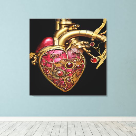 Steampunk Heart Anatomische robijnen en tandwielen Canvas Afdruk (Insitu (Houten vloer))
