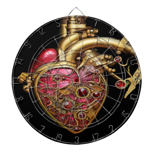 Steampunk Heart Anatomische robijnen en tandwielen Dartbord (Voorkant)