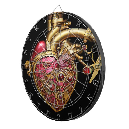 Steampunk Heart Anatomische robijnen en tandwielen Dartbord (Voorkant Rechts)
