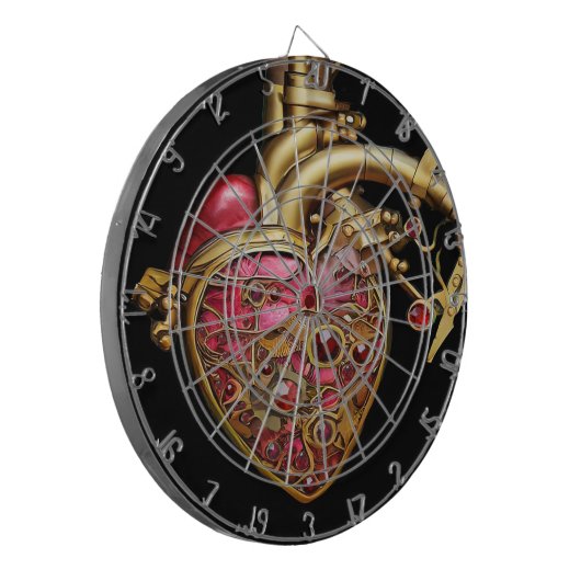 Steampunk Heart Anatomische robijnen en tandwielen Dartbord (Voorkant Links)