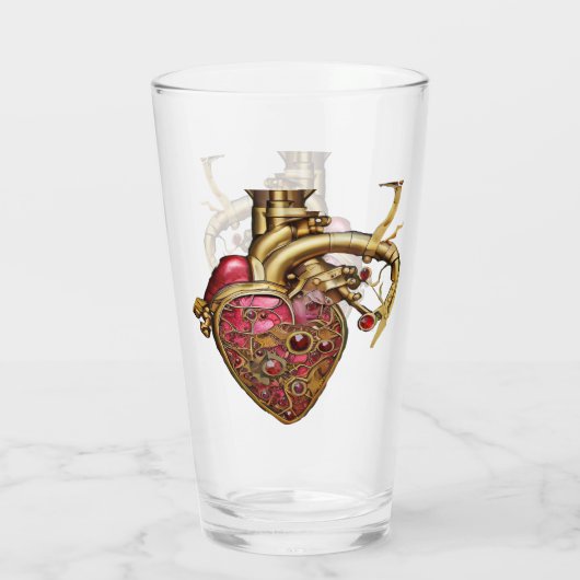 Steampunk Heart Anatomische robijnen en tandwielen Glas (Achterkant)