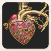 Steampunk Heart Anatomische robijnen en tandwielen Kartonnen Onderzetters (Voorkant)