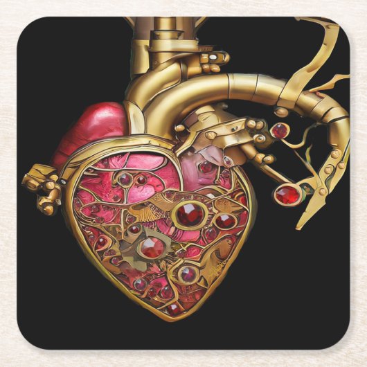 Steampunk Heart Anatomische robijnen en tandwielen Kartonnen Onderzetters (Voorkant)