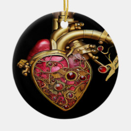 Steampunk Heart Anatomische robijnen en tandwielen Keramisch Ornament