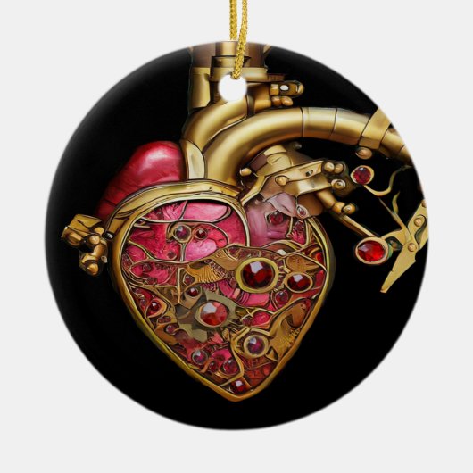 Steampunk Heart Anatomische robijnen en tandwielen Keramisch Ornament (Voorkant)