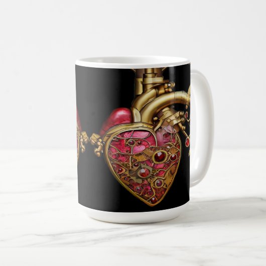 Steampunk Heart Anatomische robijnen en tandwielen Koffiemok (Voorkant rechts)