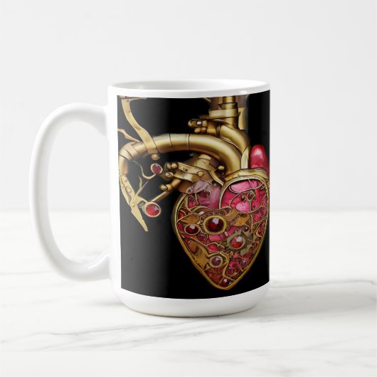 Steampunk Heart Anatomische robijnen en tandwielen Koffiemok (Links)